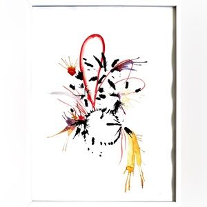 18 by 24 mixed media on paper. Artist unknown. Comes with white frame.